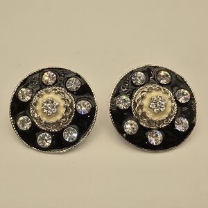Silver And Black Vintage Clip On Earrings